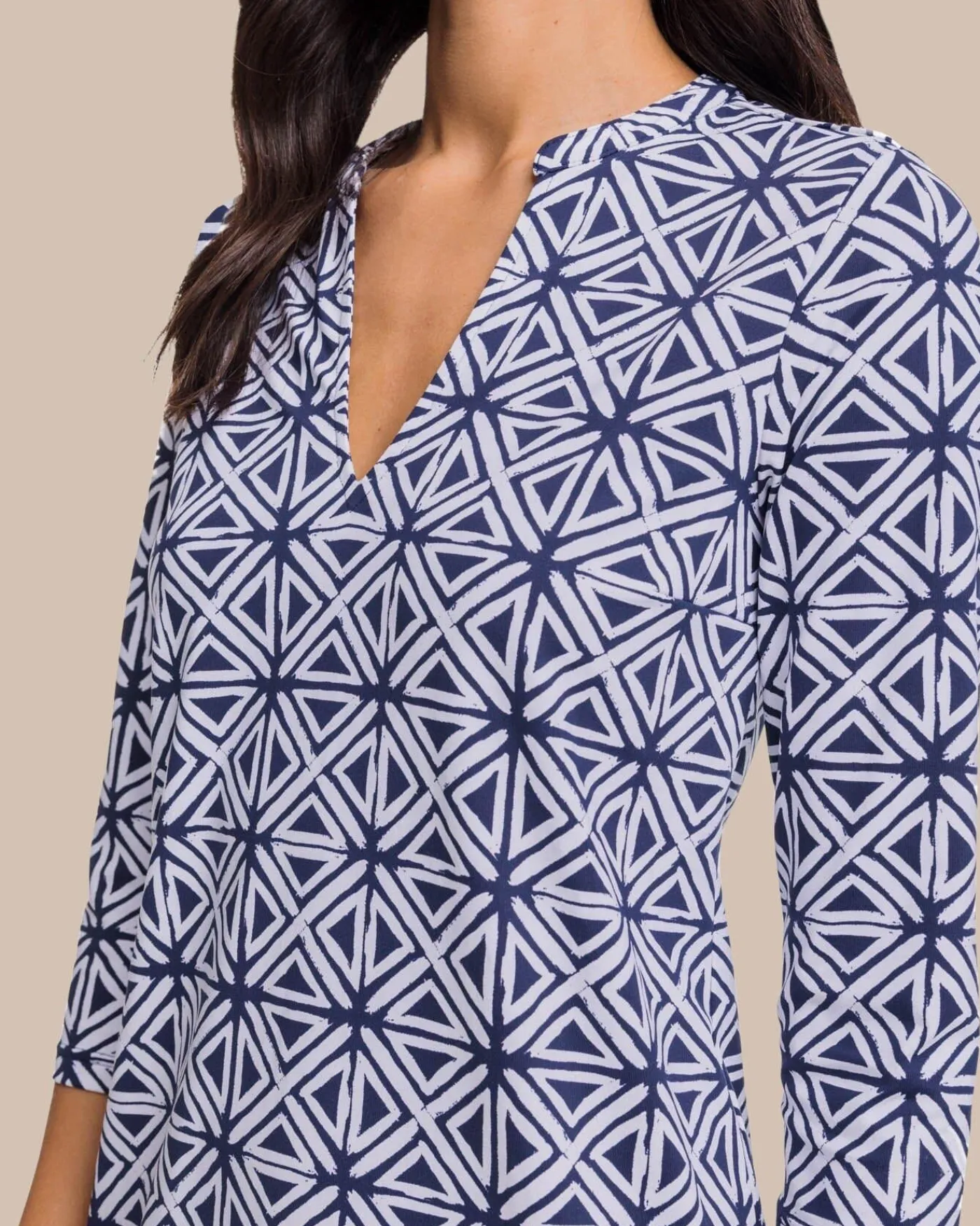 New Southern Tide Alicia Painted Geo Performance Dress Nautical Navy