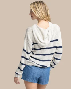 Fashion Southern Tide Everlee Striped Hoodie Sweater Stone
