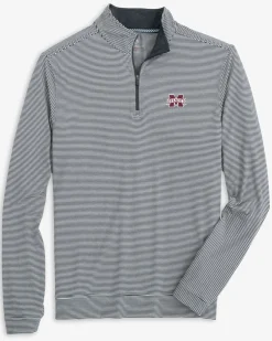 Clearance Southern Tide Mississippi State Bulldogs Cruiser Micro-Stripe Heather Quarter Zip Heather Black