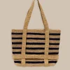 Fashion Southern Tide Striped Straw Hat Carrier Beach Tote Navy