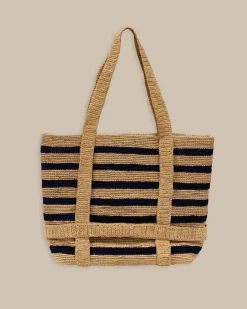 Cheap Southern Tide Striped Straw Hat Carrier Beach Tote Navy